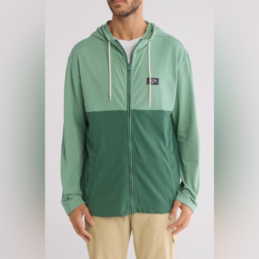 Billabong Surfcore Mens Abner Two Tone Green Colorblock‎ Full Zip Hoodie Medium